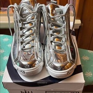 Fila Metallic Silver High-Top Sneakers